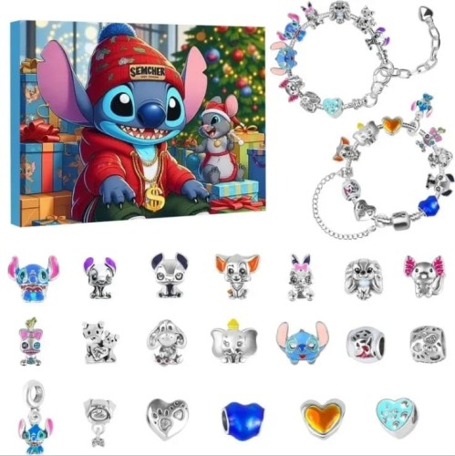 Kalendarz Adwentowy Stitch bransoletka charms 24 elementy.