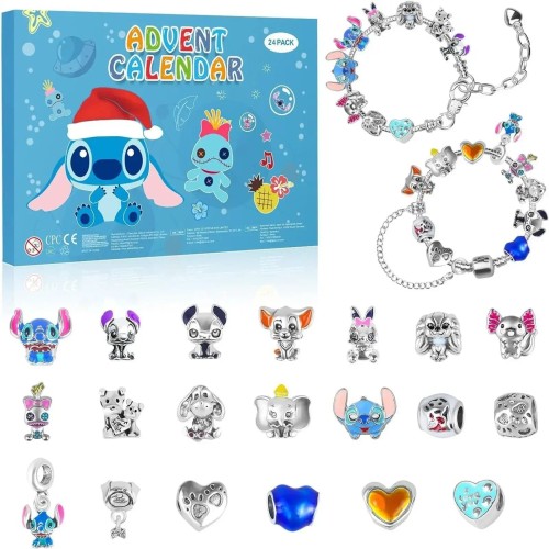 Kalendarz Adwentowy Stitch bransoletka charms 24 elementy.