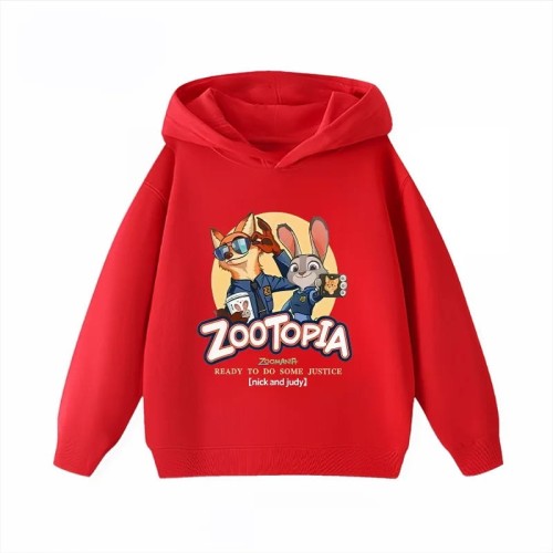 Czerwona bluza dziecięca z kapturem Zwierzogród 2 - Nick Bajer i Judy Hops
