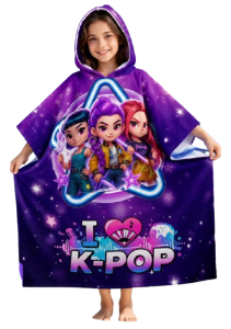 Poncho plażowe z kapturem ręcznik szybkoschnący dziecięcy K-Pop Demon Hunters