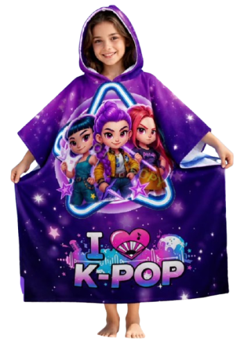 Poncho plażowe z kapturem ręcznik szybkoschnący dziecięcy K-Pop Demon Hunters