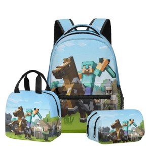 Zestaw Minecraft 3w1 plecak szkolny z torbą na posiłek i piórnikiem