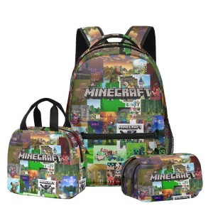 Zestaw Minecraft 3w1 plecak szkolny z torbą na posiłek i piórnikiem