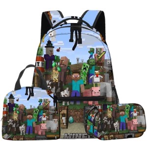 Zestaw Minecraft 3w1 plecak szkolny z torbą na posiłek i piórnikiem