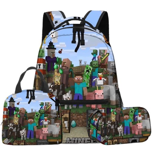 Zestaw Minecraft 3w1 plecak szkolny z torbą na posiłek i piórnikiem