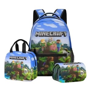 Zestaw Minecraft 3w1 plecak szkolny z torbą na posiłek i piórnikiem