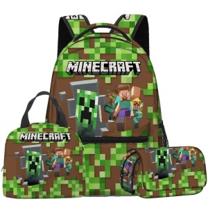 Zestaw Minecraft 3w1 plecak szkolny z torbą na posiłek i piórnikiem