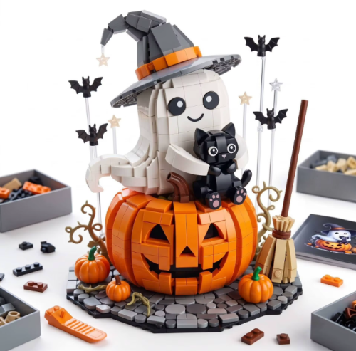 Zestaw klocków halloween dynia duch z kotkiem 558 elementów